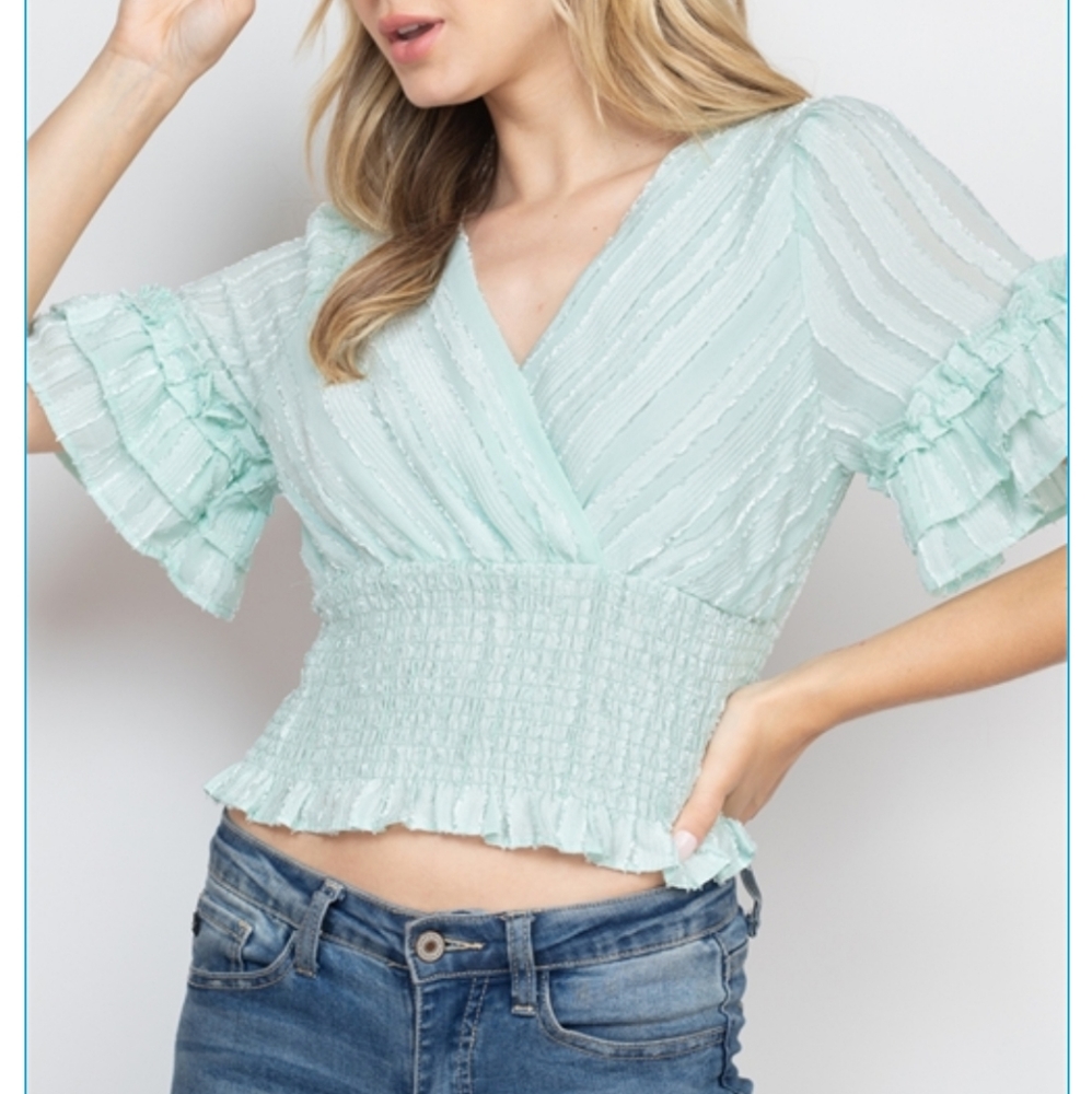 AVAILABLE by ANGELA Mint Colored Ruffle Top